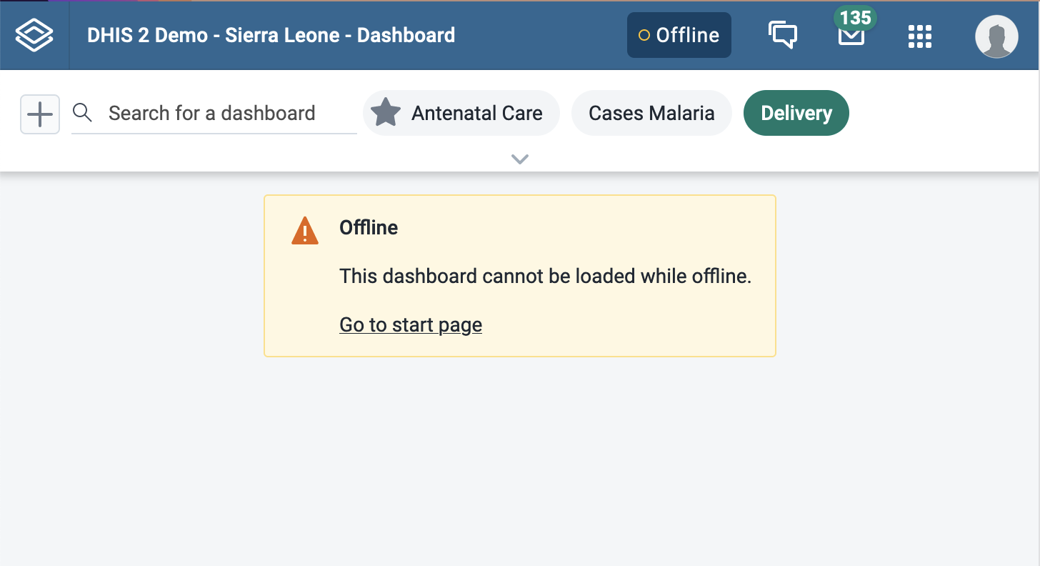 Dashboard not available offline